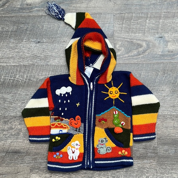 Native Creation Animal Nature Embroidered Zip Up Hooded Cardigan Sweater - Picture 1 of 8